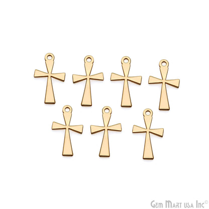 Cross Gold Laser Finding 9x16mm Gold Plated Charm For Bracelets & Pendants