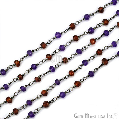 Amethyst With Garnet Beads Oxidized Wire Wrapped Rosary Chain