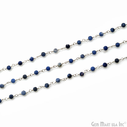 Sodalite Faceted Beads 3-3.5mm Silver Plated Wire Wrapped Rosary Chain