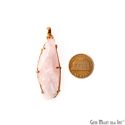 Natural Morganite Organic 48x17mm Gold Plated Prong Setting Single Bail Gemstone Pendant