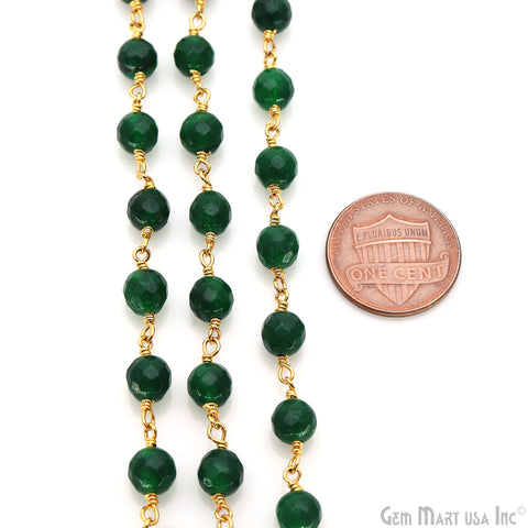 Green Jade Cabochon 6mm Beads Gold Wire Wrapped Rosary Chain