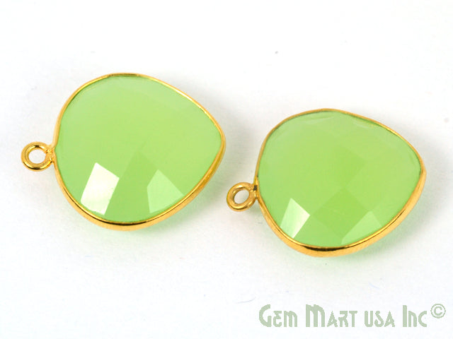 Green Chalcedony Heart 16mm Single Bail Gemstone Gold Bezel Connector