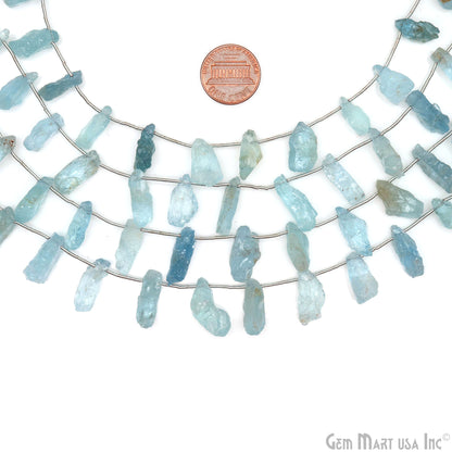 Aquamarine Rough Beads, 9.5 Inch Gemstone Strands, Drilled Strung Briolette Beads, Free Form, 12x20mm