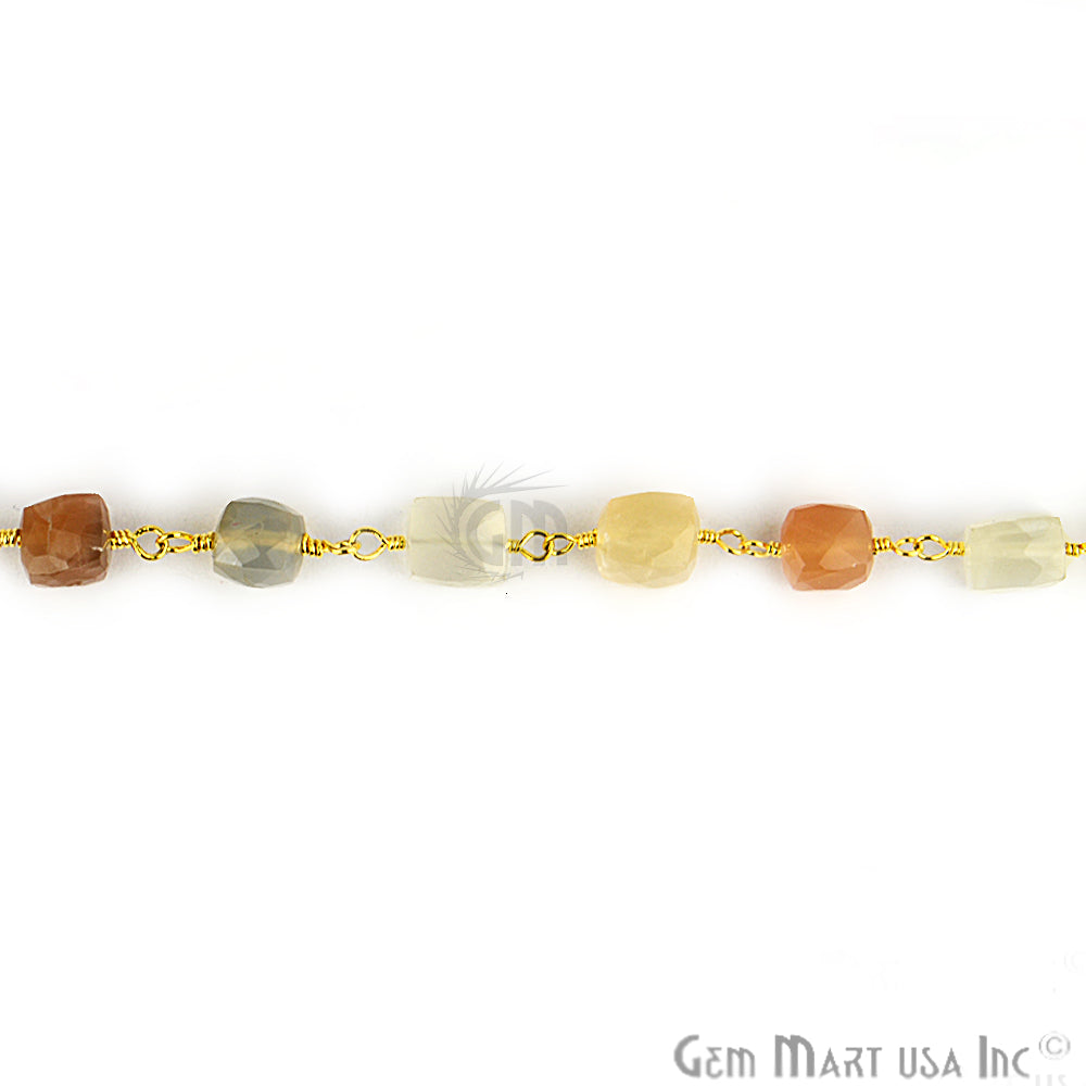 Multi Moonstone Gold Plated Wire Wrapped Beads Rosary Chain - GemMartUSA (763718369327)