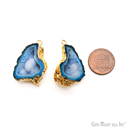 Geode Druzy 33x22mm Organic Gold Electroplated Single Bail Gemstone Earring Connector 1 Pair