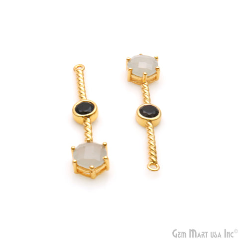 Gray Chalcedony & Black Onyx Gold Plated Earring Gemstone Connector