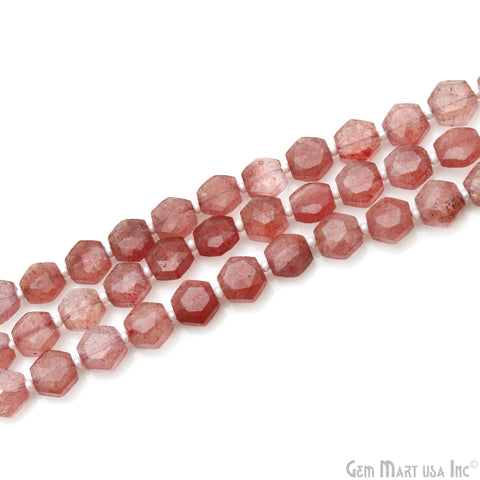 Strawberry Quartz Hexagon Beads, 7 iInch Gemstone Strands, Drilled Strung Briolette Beads, Hexagon Shape, 8mm