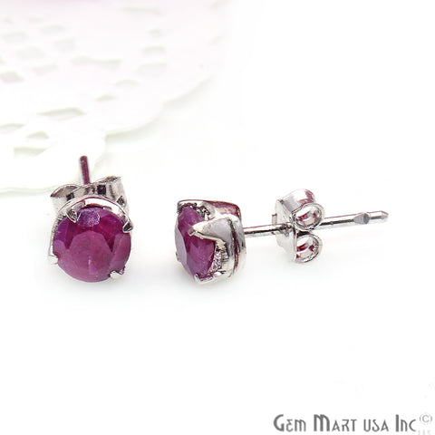 Ruby 6mm Sterling Silver Round Shape Prong Setting Stud Earring - GemMartUSA