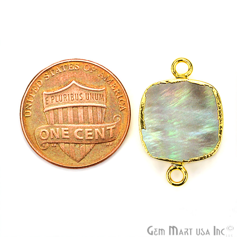 Abalone 14mm Square Shape Gold Electroplated Double Bail Gemstone Connector - GemMartUSA