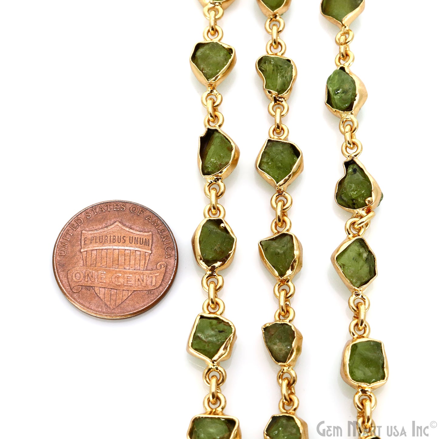 Peridot Organic 10mm Gold Plated Bezel Continuous Connector Chain