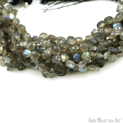 Labradorite Heart Beads, 8 Inch Gemstone Strands, Drilled Strung Briolette Beads, Heart Shape, 5mm