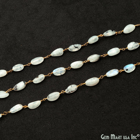 Rainbow Moonstone 8x5mm Tumble Beads Gold Plated Rosary Chain