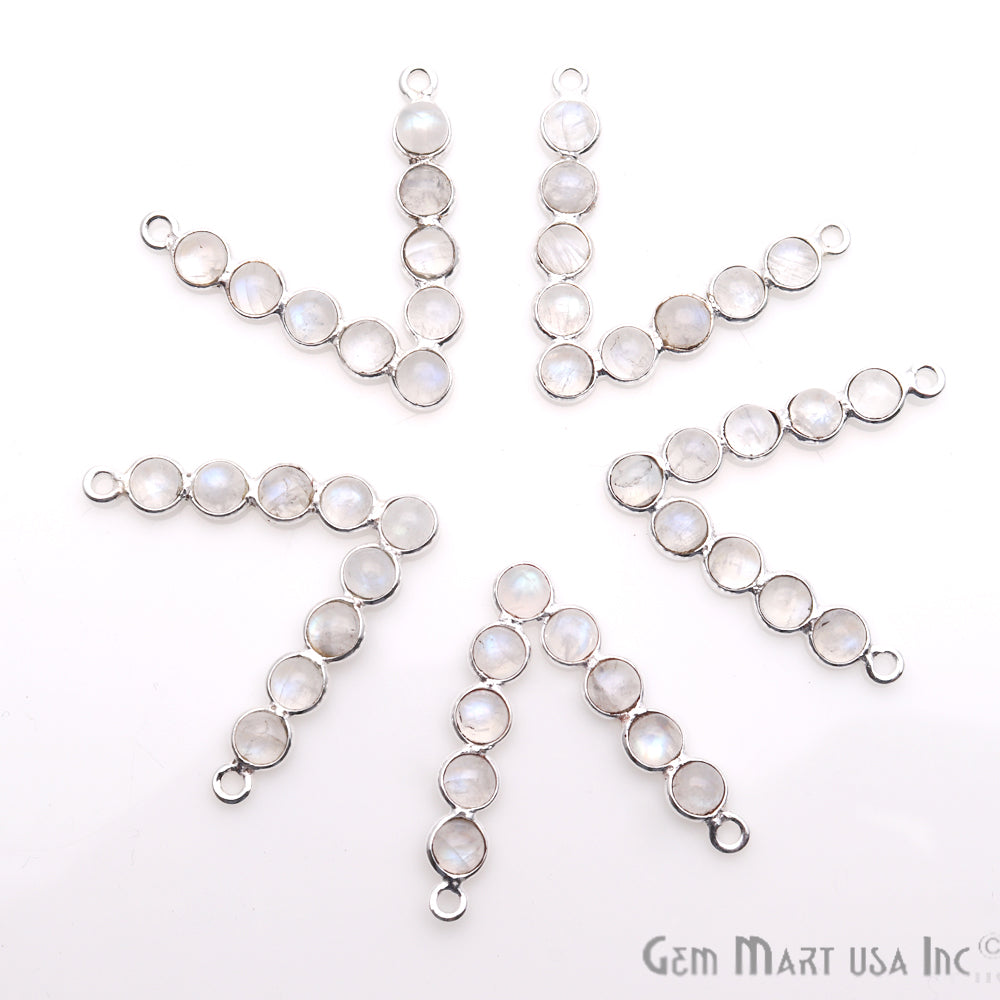 Rainbow Moonstone V-Shape Chandelier Finding Silver Plated 26x25mm Gemstone Bezel Component - GemMartUSA