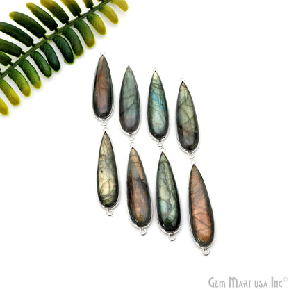 Flashy Labradorite Cabochon 40x10mm Pears Double Bail Silver Plated Gemstone Connector