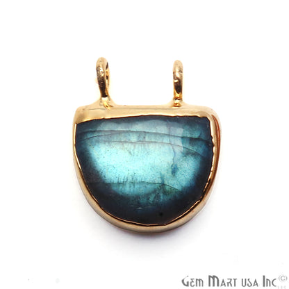 Labradorite Semi Circle 13x11mm Gold Electroplated Double Bail Gemstone Connector - GemMartUSA