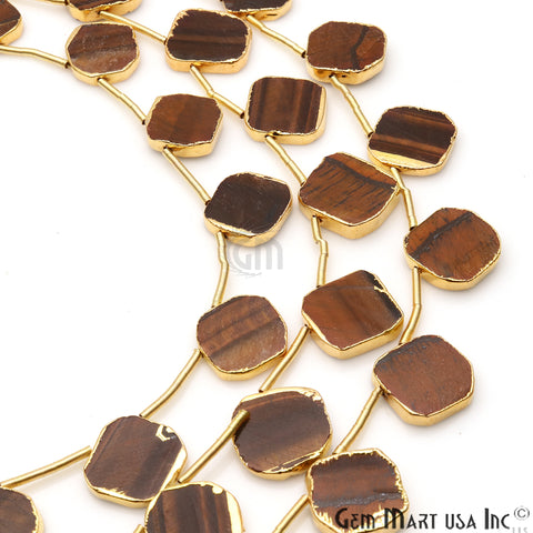 Red Tiger Free Form Gold Electroplated 18x15mm Crafting Beads Gemstone 9 Inch Strands - GemMartUSA