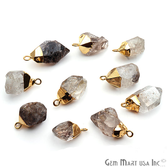 Rough Herkimer Diamond 19x9mm Edged Single Bail Connector Charm (Pick Your Plating) - GemMartUSA