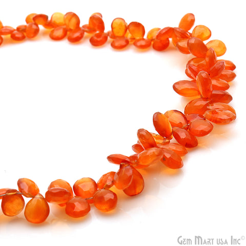 Carnelian Pears Beads, 10 Inch Gemstone Strands, Drilled Strung Briolette Beads, Pears Shape, 7x9mm