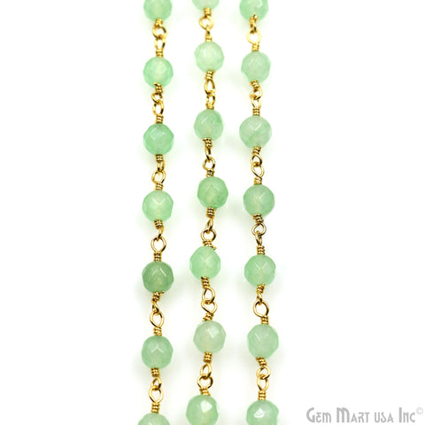 Baby Green Jade Beads Gold Plated Wire Wrapped Rosary Chain