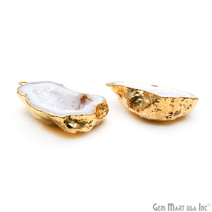 Geode Druzy 28x39mm Organic Gold Electroplated Single Bail Gemstone Earring Connector 1 Pair