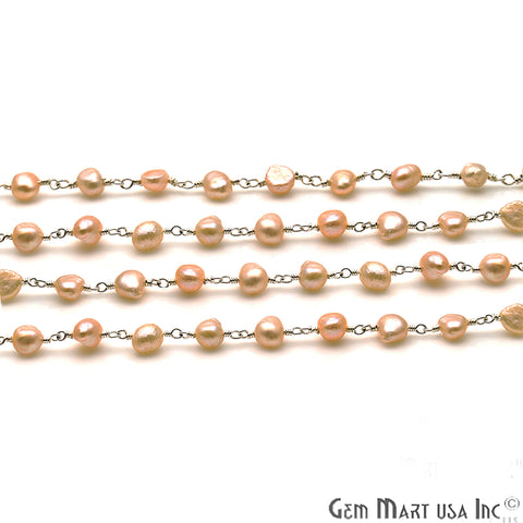 Pink Pearl Nugget Beads 10-15mm Silver Plated Wire Wrapped Rosary Chain - GemMartUSA