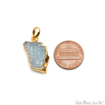 Aquamarine Free Form shape 25x12mm Gold Electroplated Gemstone Single Bail Pendant