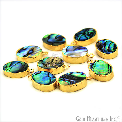 Abalone Shell Oval Shape Gold Electroplated Double Bail 12x16mm Gemstone Connector - GemMartUSA