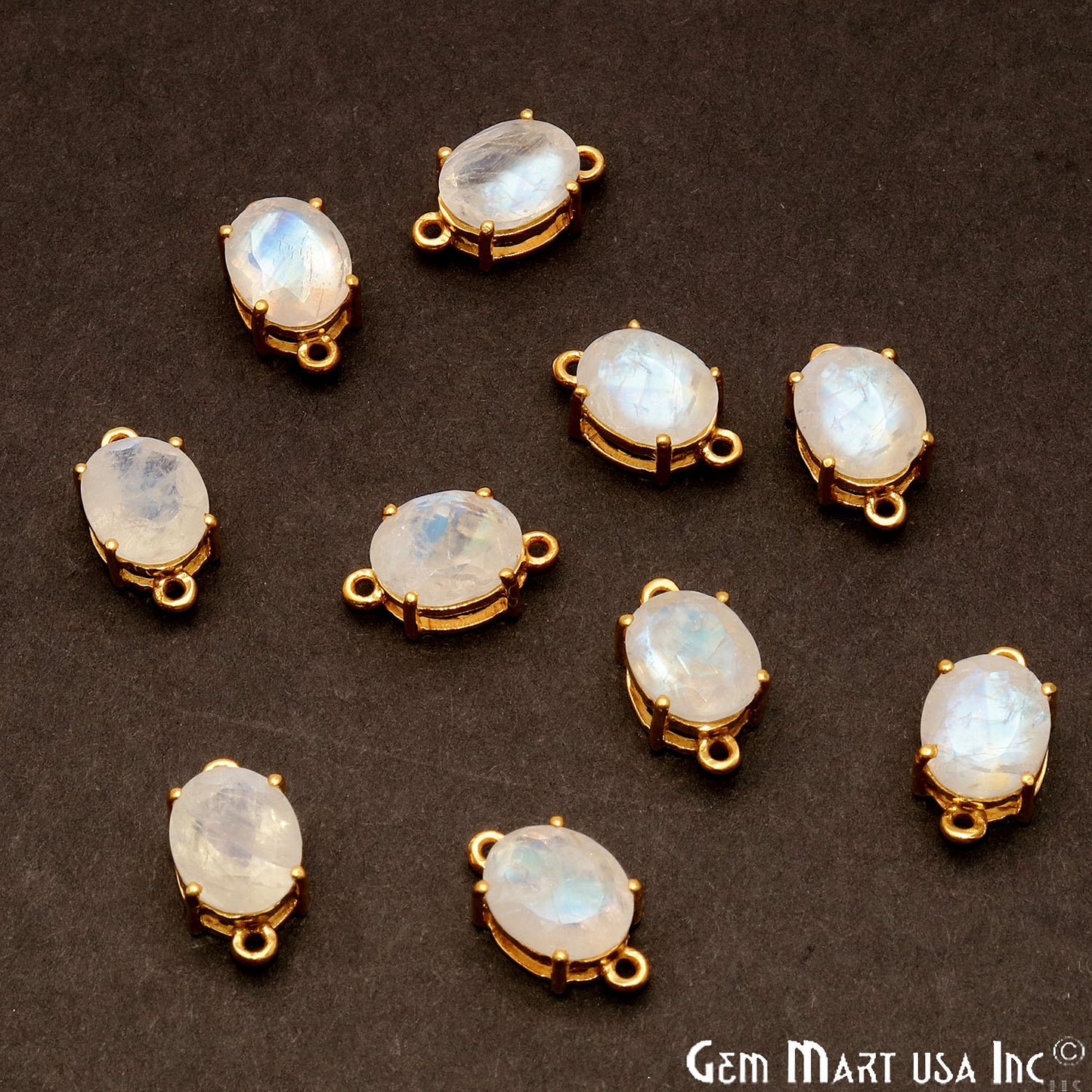 Rainbow Moonstone Prong Setting Gold Plated Flashy Gemstone Connector - GemMartUSA