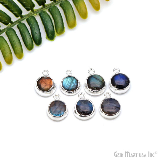 Flashy Labradorite 15x11mm Cabochon Round Single Bail Silver Electroplated Gemstone Connector