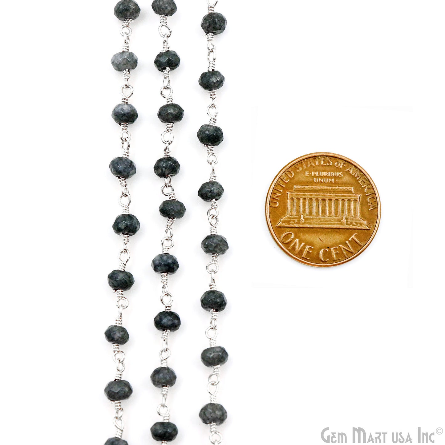 Gray Jade Faceted Beads 4mm Silver Plated Gemstone Rosary Chain