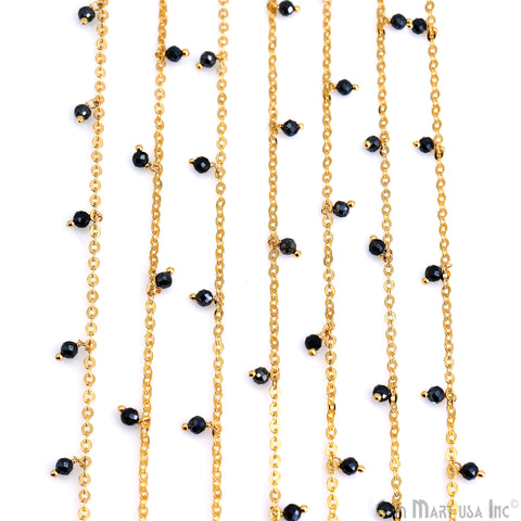Black Pyrite Faceted Tiny Beads 3-4mm Gold Plated Cluster Dangle Chain