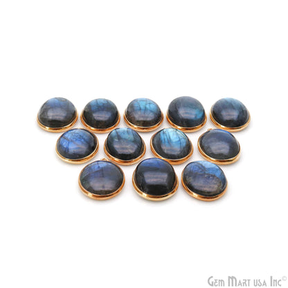 Flashy Labradorite Cabochon 15x20mm Oval Single Bail Gold Plated Gemstone Connector