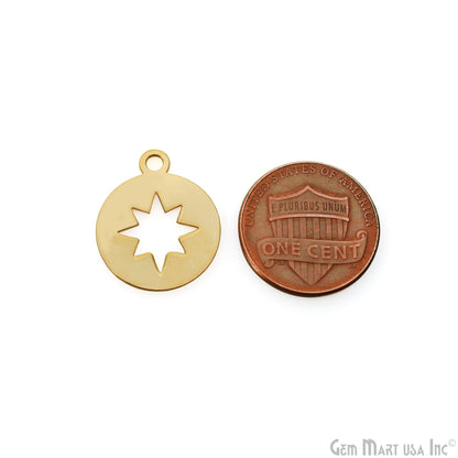 Round & Star Charm Laser Finding Gold Plated 20.25x16.8mm Charm For Bracelets & Pendants