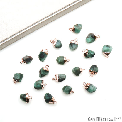 Emerald Gemstone 15x10mm Organic Rose Gold Electroplated Single Bail Connector