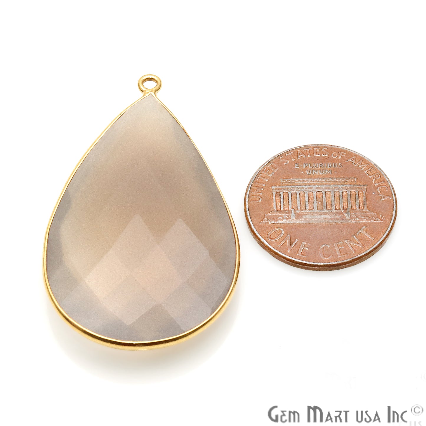 Smoky Chalcedony Pear Shape 24x43mm Gold Plated Single Gemstone Connector - GemMartUSA