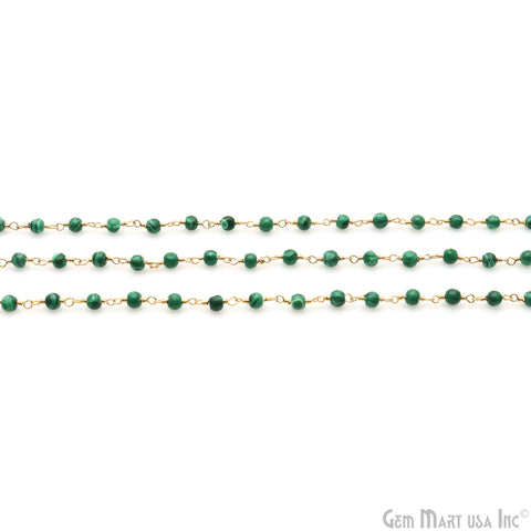 Malachite 3-3.5mm Beaded Gold Wire Wrapped Rosary Chain