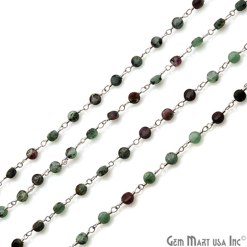 Ruby Zoisite Faceted 3-4mm Silver Wire Wrapped Rosary Chain - GemMartUSA