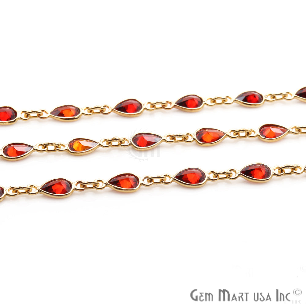 Garnet 6x4mm Pear Shape Gold Plated Continuous Connector Chain - GemMartUSA