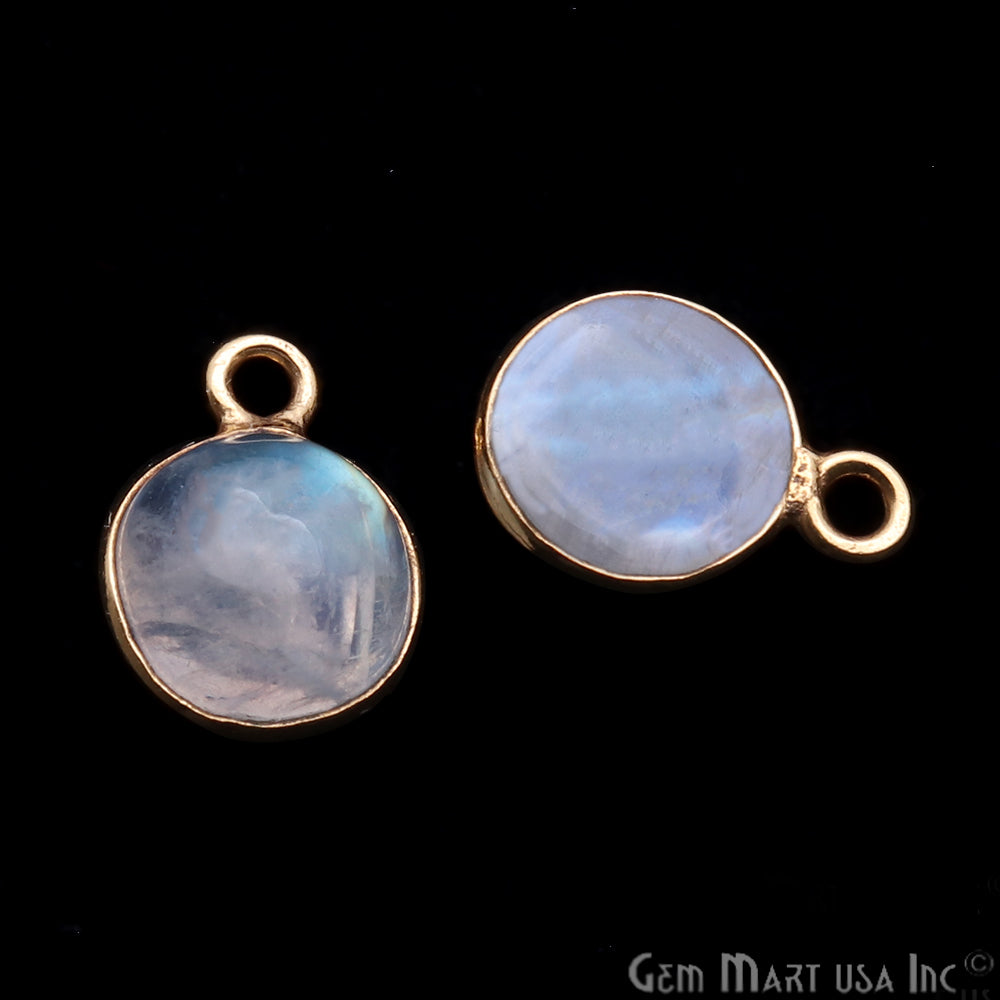 Rainbow Moonstone Round 8mm Gold Plated Cabochon Connector - GemMartUSA