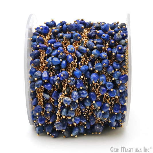 Lapis Tumble Beads 8x5mm Gold Plated Cluster Dangle Chain