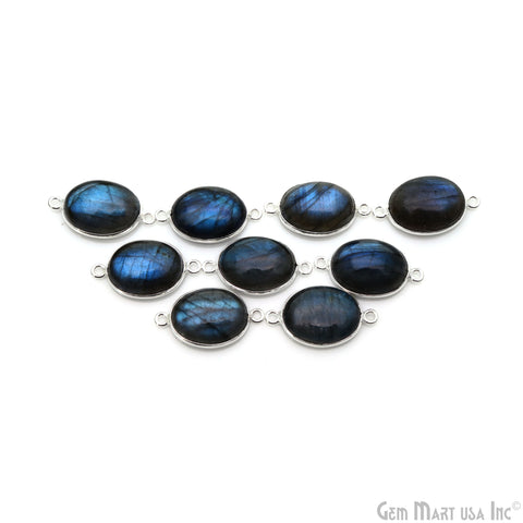 Flashy Labradorite Cabochon 12x16mm Oval Double Bail Silver Plated Gemstone Connector