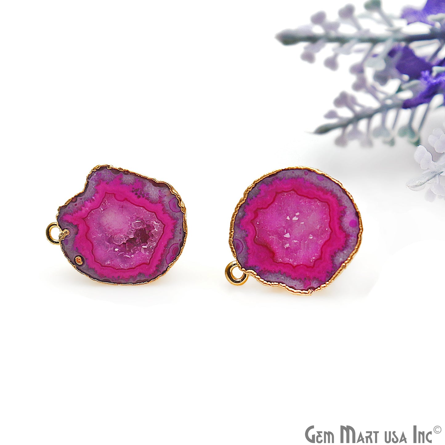 DIY Agate Slice Geode Druzy Gold Edged Loop Connector Studs Earrings