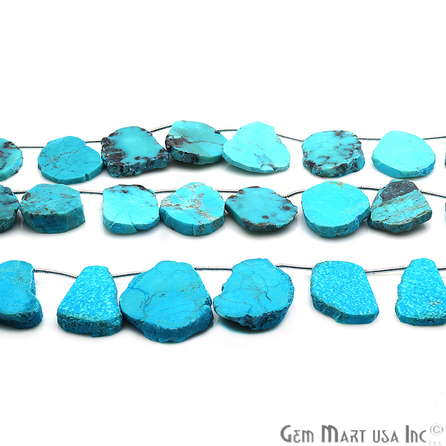 Arizona Turquoise Gemstone 23x19mm Beaded Handmade Silver Wire Rondelle - GemMartUSA