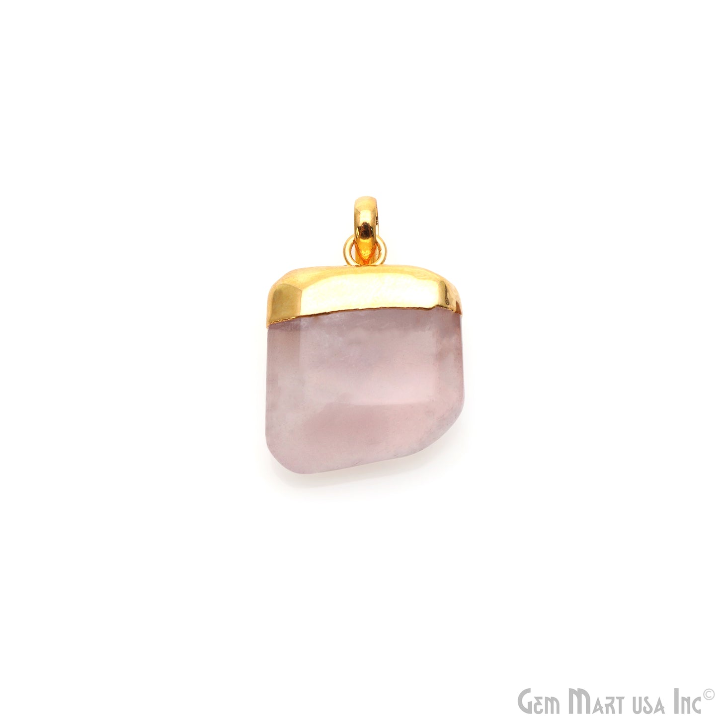 Rose Quartz Tumble 30x18mm Free Form Shape Gold Plated Pendant