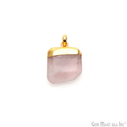 Rose Quartz Tumble 30x18mm Free Form Shape Gold Plated Pendant