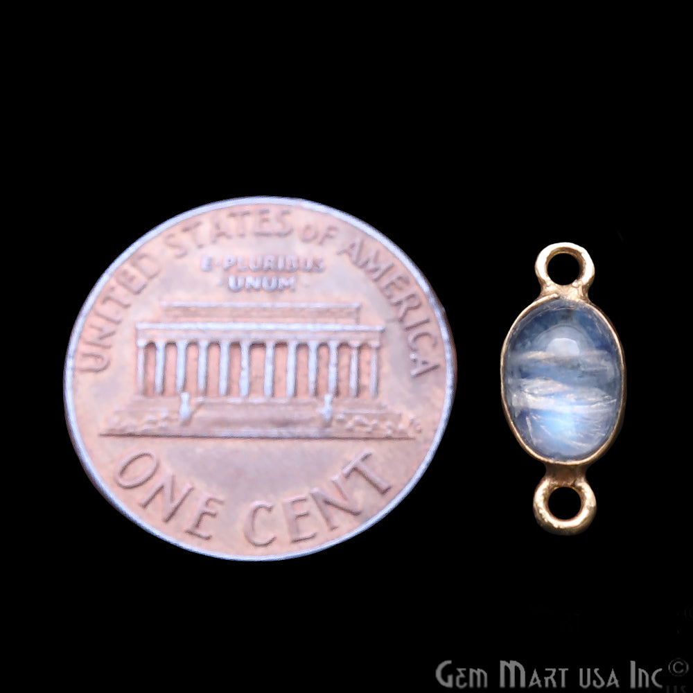 Rainbow Moonstone Cabochon 6x8mm Oval Gold Plated Double Bail Gemstone Connector - GemMartUSA