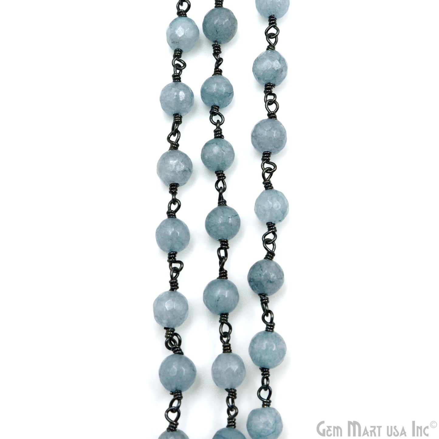 Gray Jade 6mm Faceted Beads Oxidized Wire Wrapped Rosary Chain