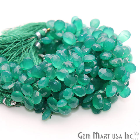Green Onyx Pears Beads Gemstone 8x12mm Teardrop Rondelle Beads - GemMartUSA