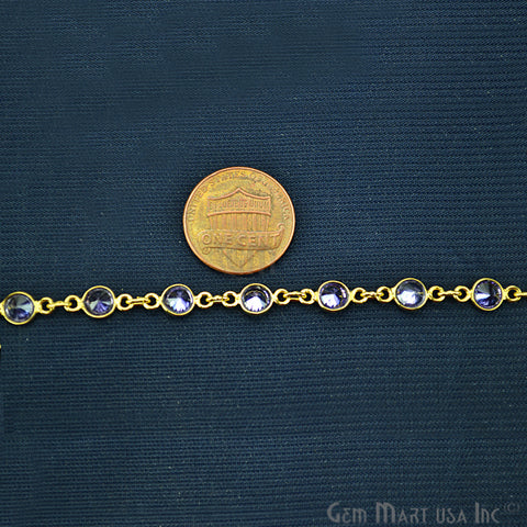 Tanzanite 4mm Round Gold Bezel Continuous Connector Chain - GemMartUSA (764303605807)