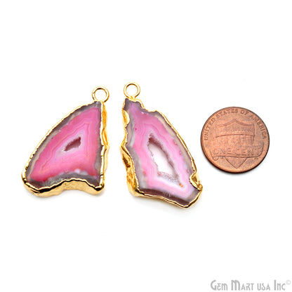 Agate Slice 35x27mm Organic Gold Electroplated Gemstone Earring Connector 1 Pair